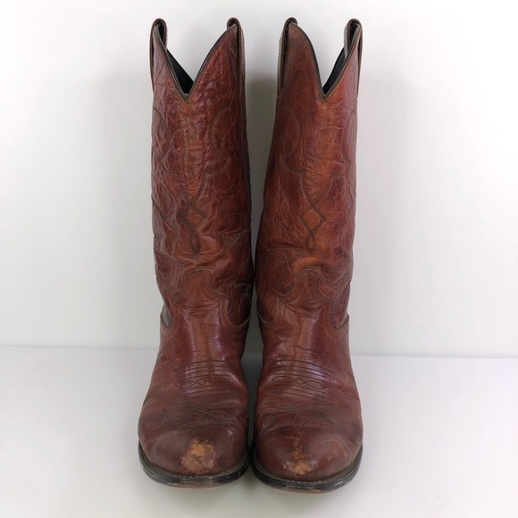 Diamond J by Justin Brown Leather Cowboy Western Boots Size 9D - Picture 3 of 7
